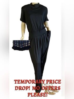 VINTAGE 1990'S VENEZIA BLACK KNIT MOCK NECK JUMPSUIT NWT (18/20)